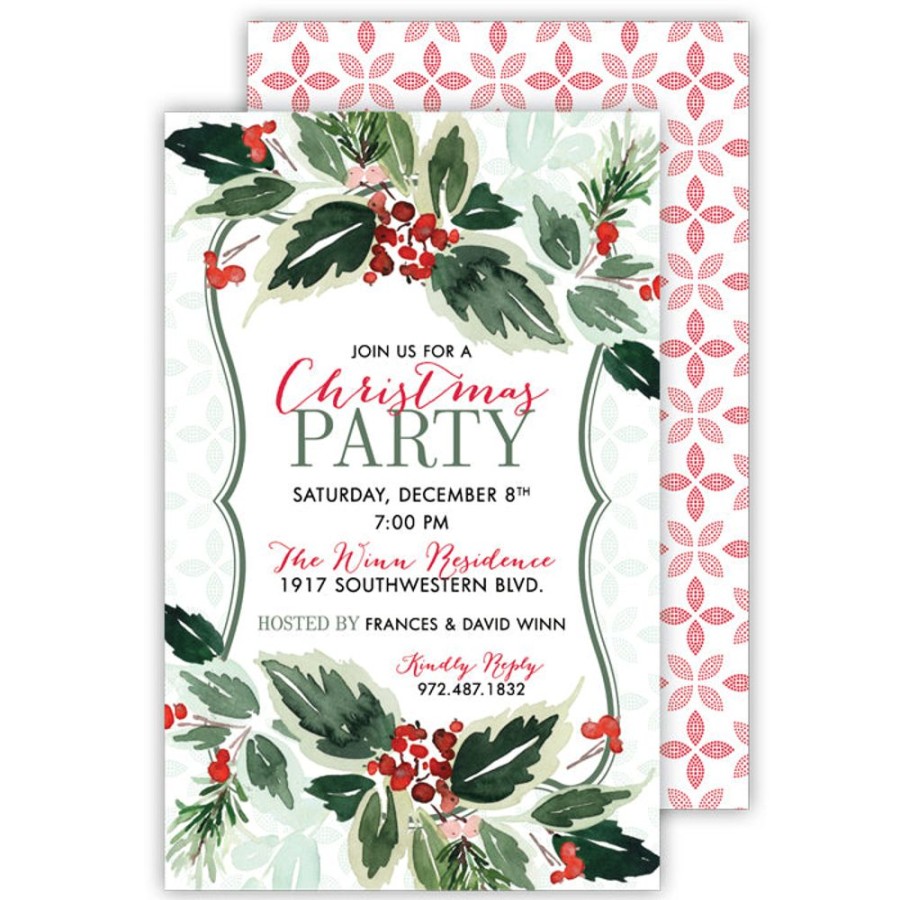 Seasonal Rosanne Beck | Mint Greenery Laurels Large Flat Invitation