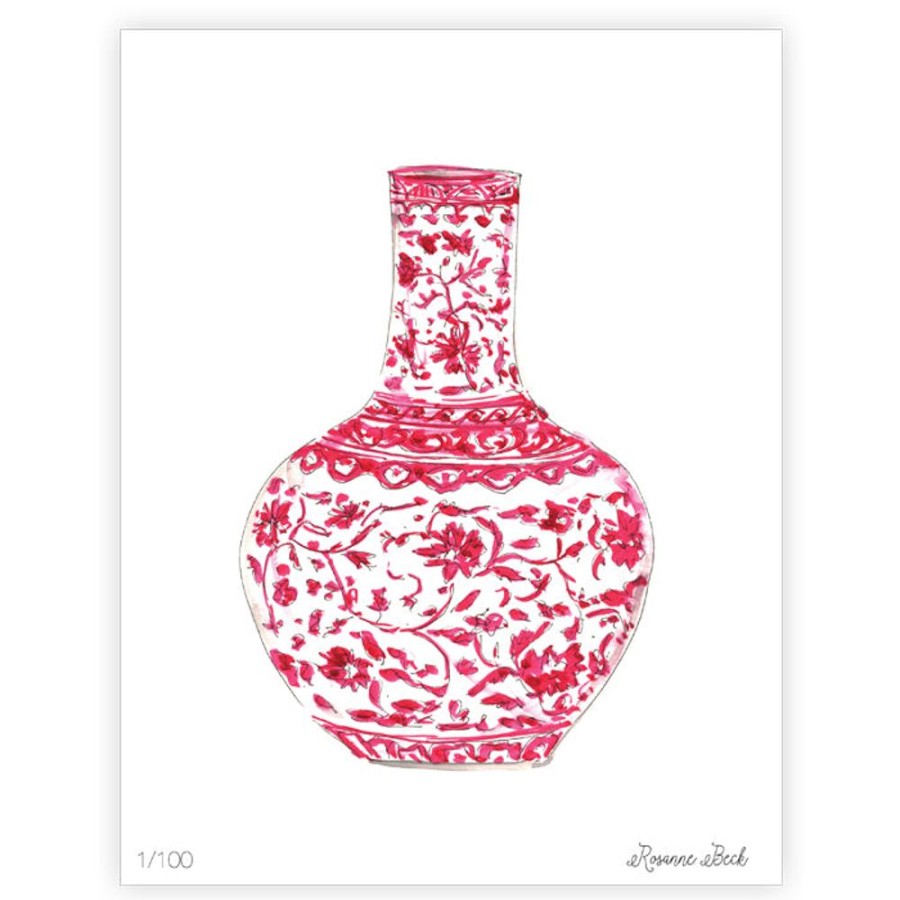 Home & Entertaining Rosanne Beck | Pink Tall Neck Urn Watercolor Art Print