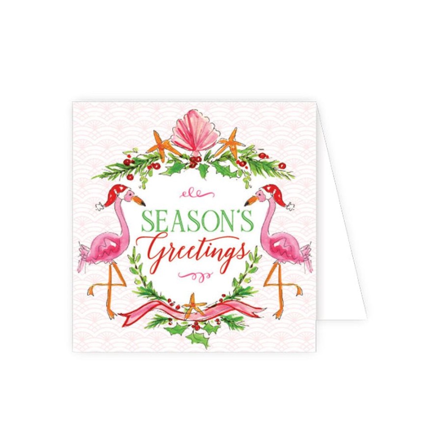 Seasonal Rosanne Beck | Season'S Greetings Flamingos Enclosure Card