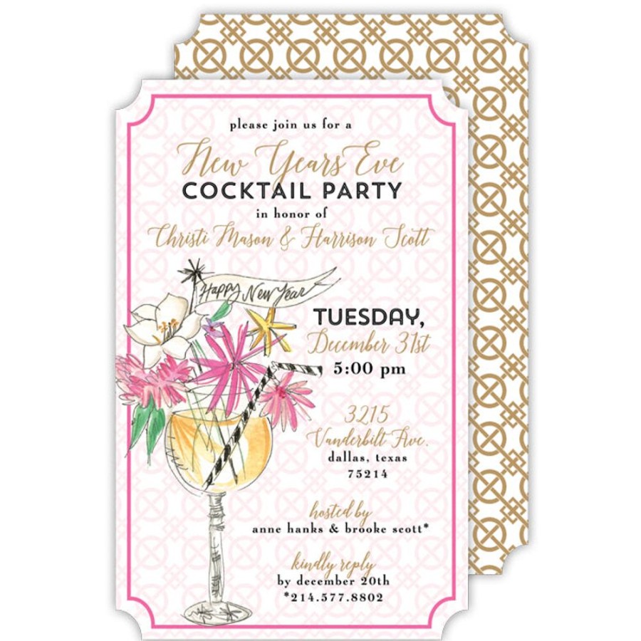 Invitations Rosanne Beck | Handpainted New Years Cocktail Large Die-Cut Invitation