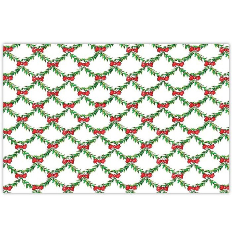 Seasonal Rosanne Beck | Handpainted Christmas Trellis With Red Bow Placemat