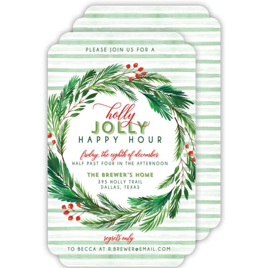 Seasonal Rosanne Beck | Green Berry Wreath With Stripes Large Die-Cut