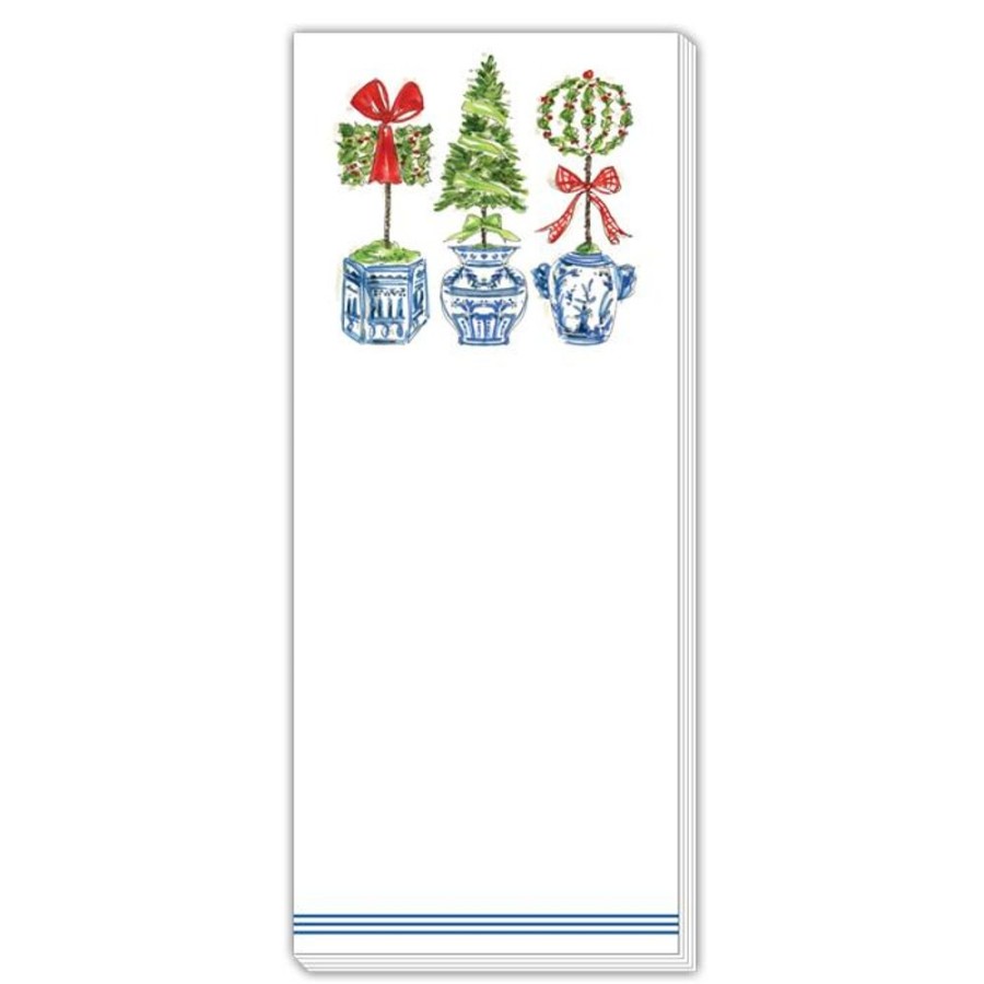 Seasonal Rosanne Beck | Handpainted Holiday Topiaries In Blue Chinoiserie Pots Skinny Pad