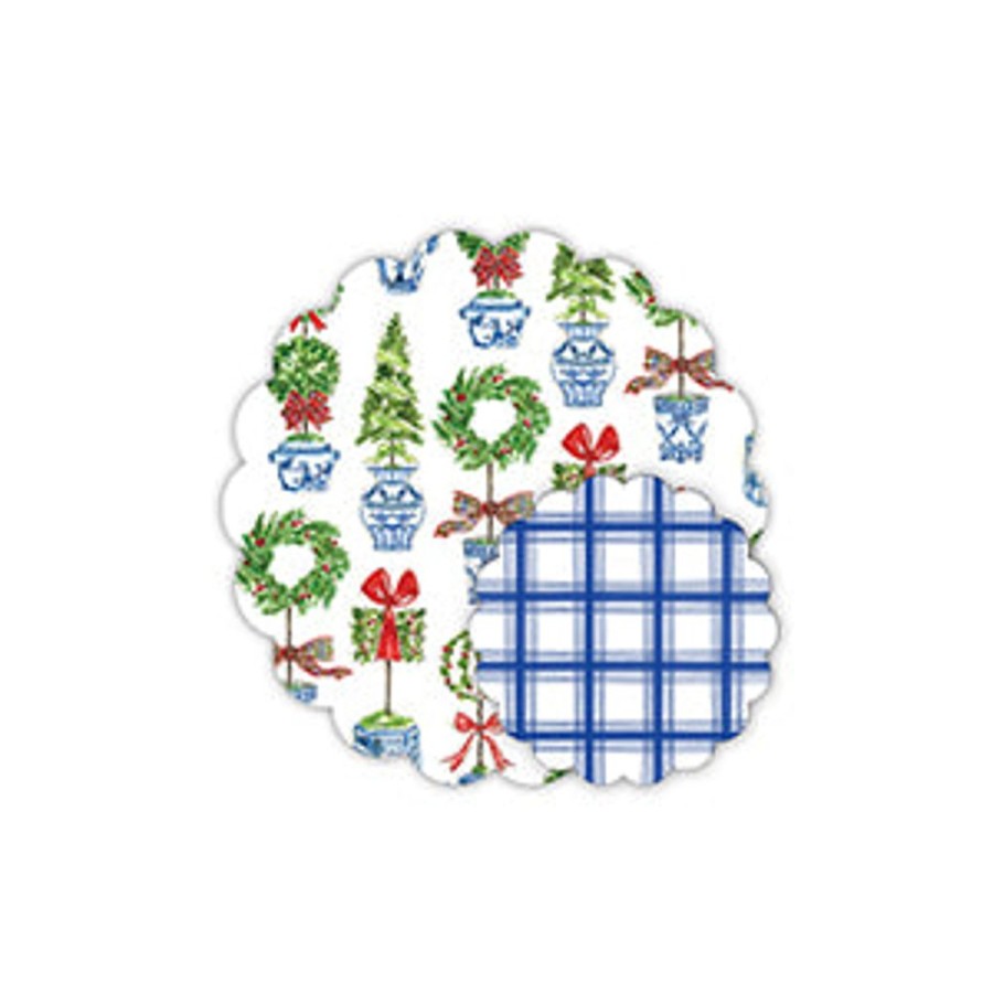 Invitations Rosanne Beck | Holiday Topiaries-Blue And White Plaid Doily Set