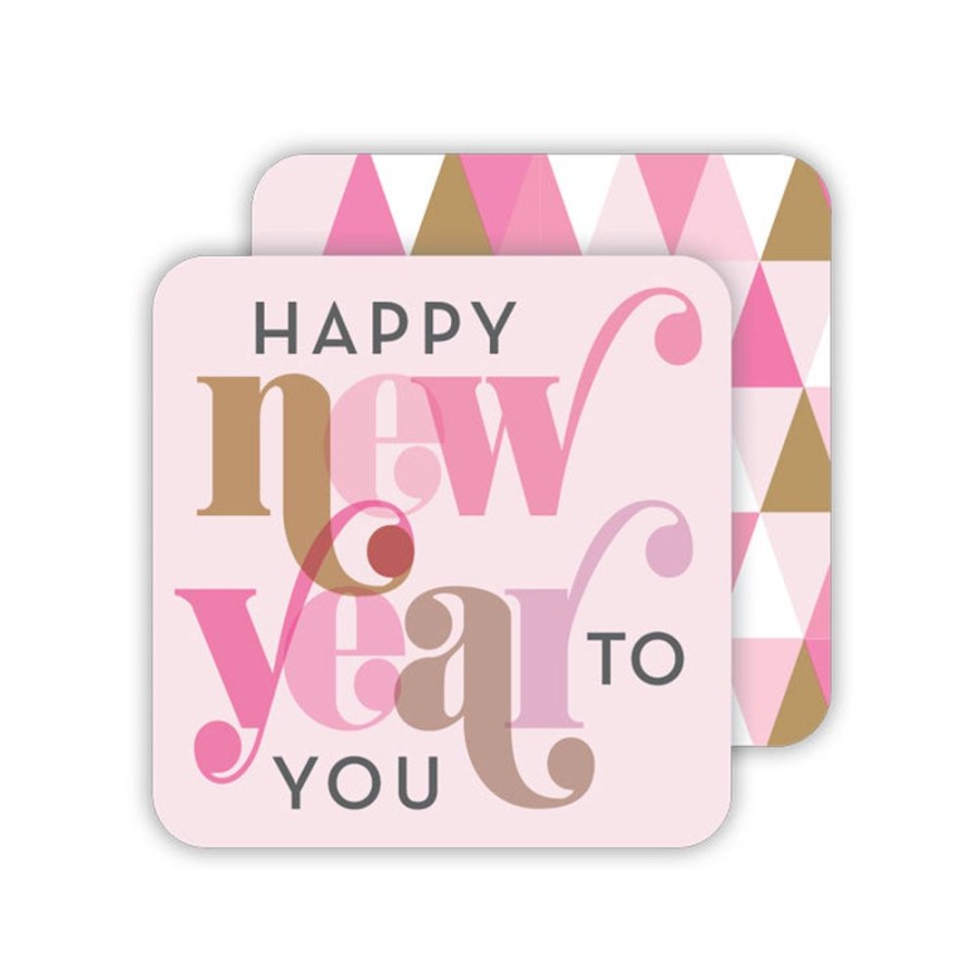 Invitations Rosanne Beck | Happy New Year Pink Paper Coasters