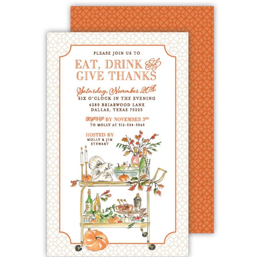 Invitations Rosanne Beck | Handpainted Fall Bar Cart Large Flat Invitation