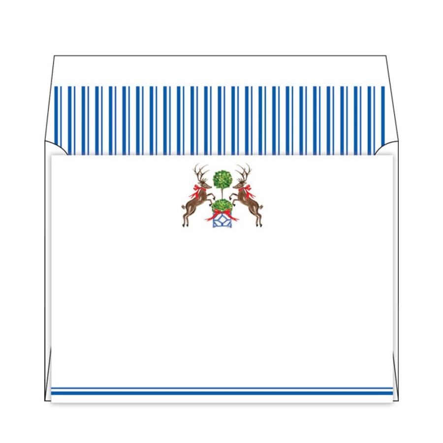 Notes & Pads Rosanne Beck | Christmas Animal Duo Blue Stripes Flat Note Stationery