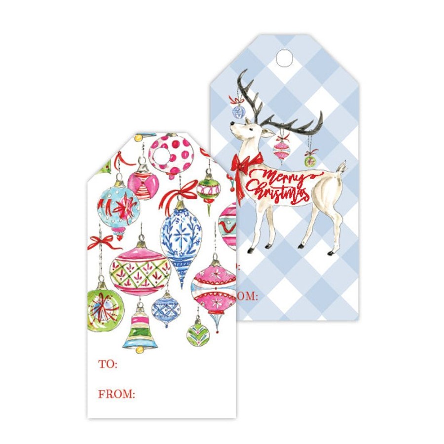 Seasonal Rosanne Beck | White Reindeer Ornaments Gift Tags