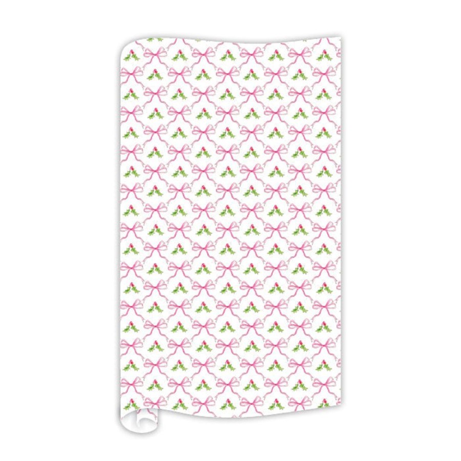 Seasonal Rosanne Beck | Pink Holly And Bows Pattern Wrapping Paper