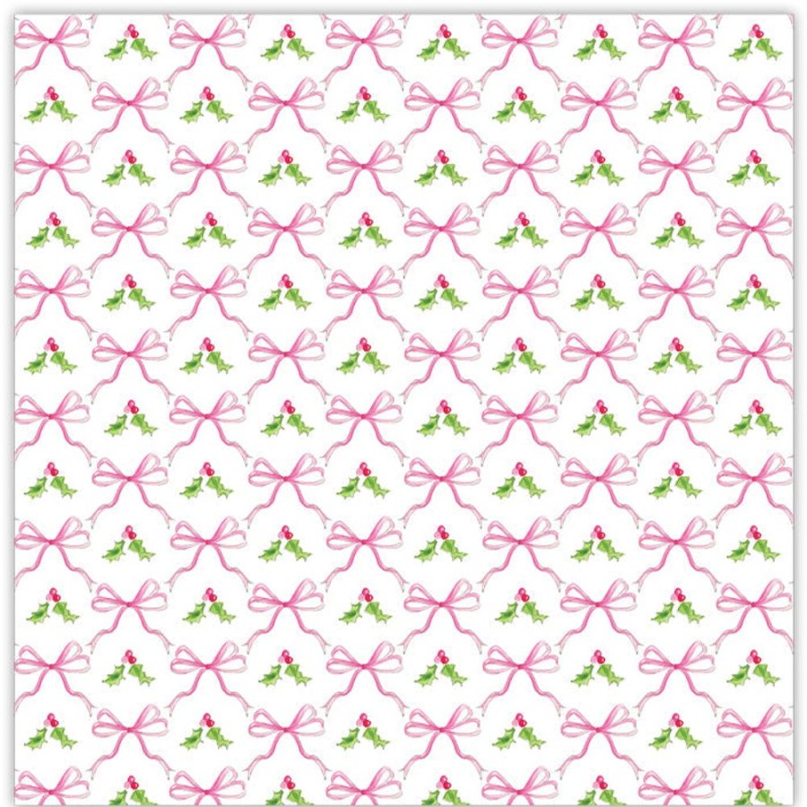 Home & Entertaining Rosanne Beck | Pink Holly And Bows Pattern Square Placemats