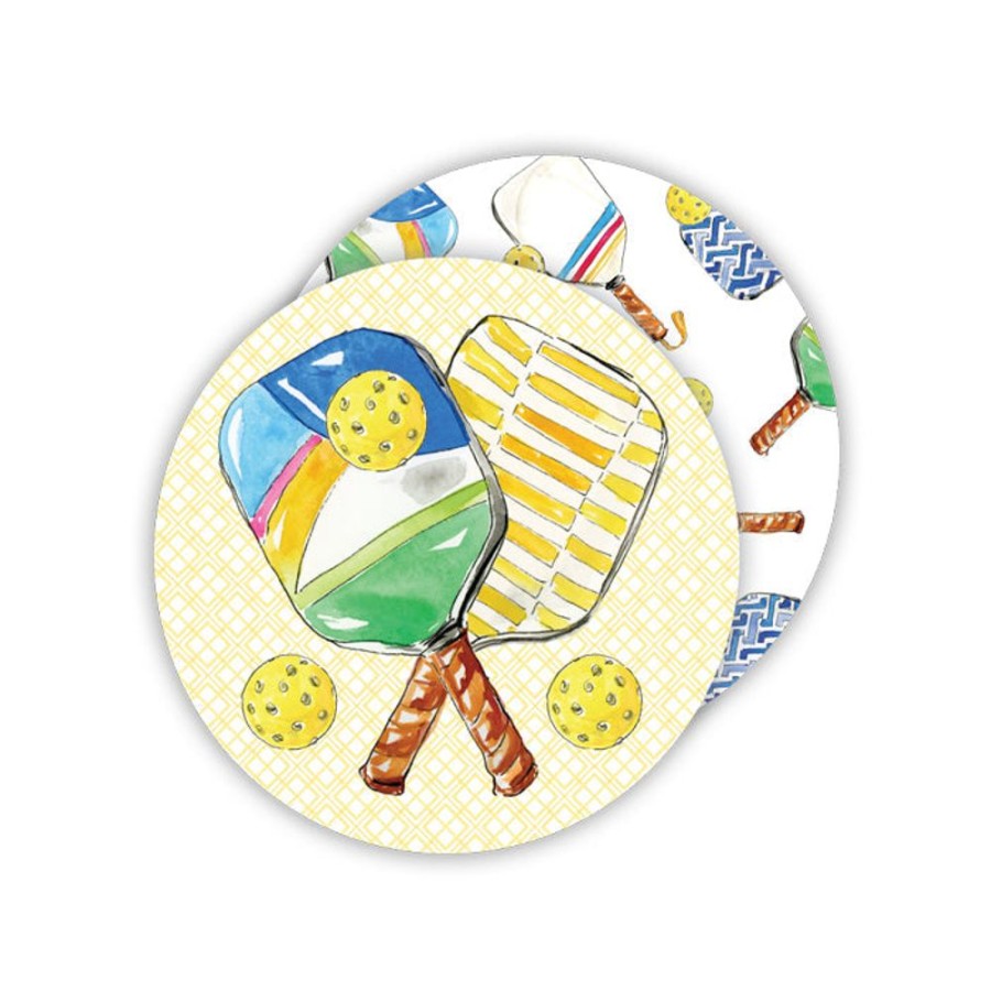 Home & Entertaining Rosanne Beck | Crossed Yellow Pickleball Paddles Paper Coasters