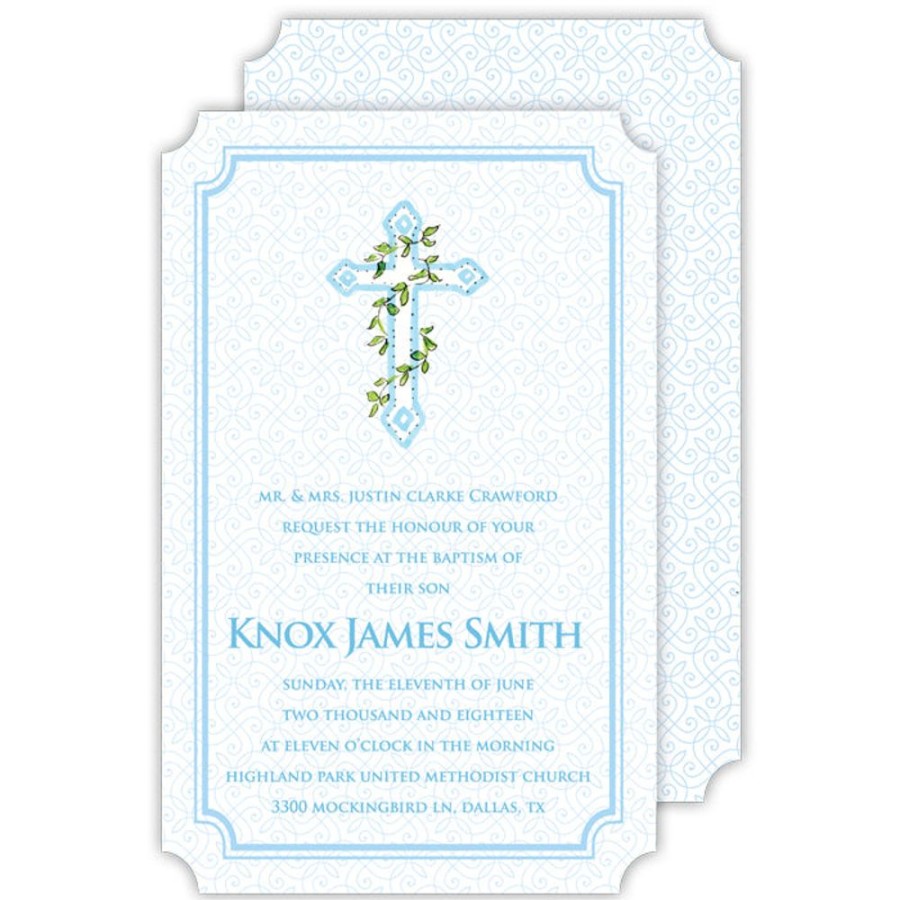 Invitations Rosanne Beck | Handpainted Cross With Ivy Blue Large Die-Cut Invitation