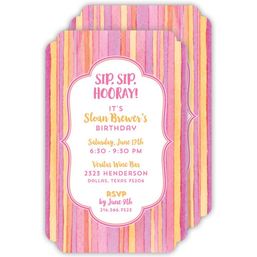 Invitations Rosanne Beck | Watercolor Stripe Pink Large Die-Cut Invitation