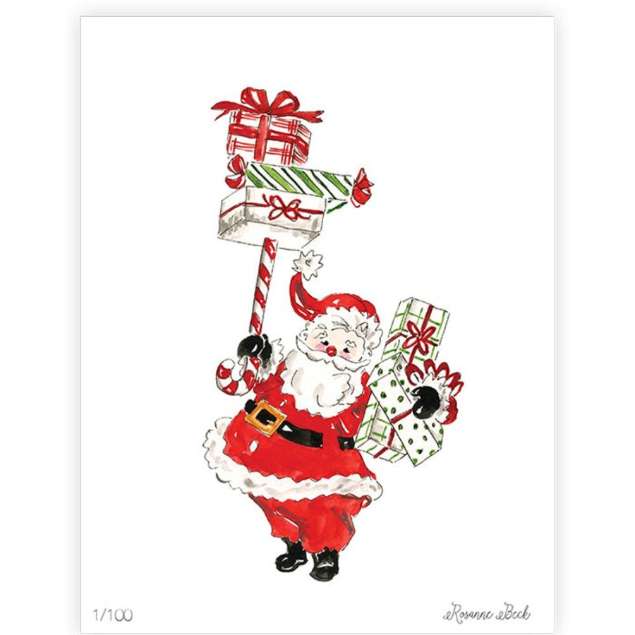 Invitations Rosanne Beck | Holiday Santa With Packages Art Print