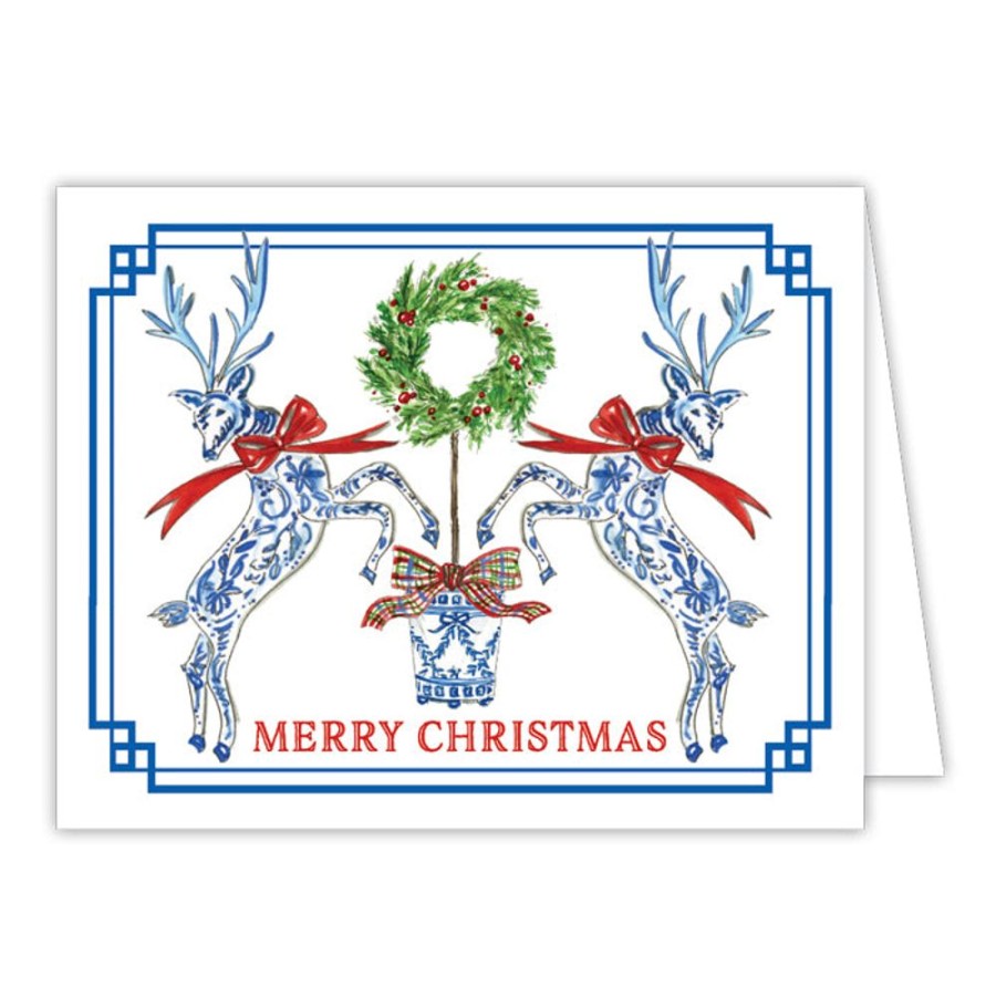 Invitations Rosanne Beck | Merry Christmas Reindeer Topiary Greeting Card