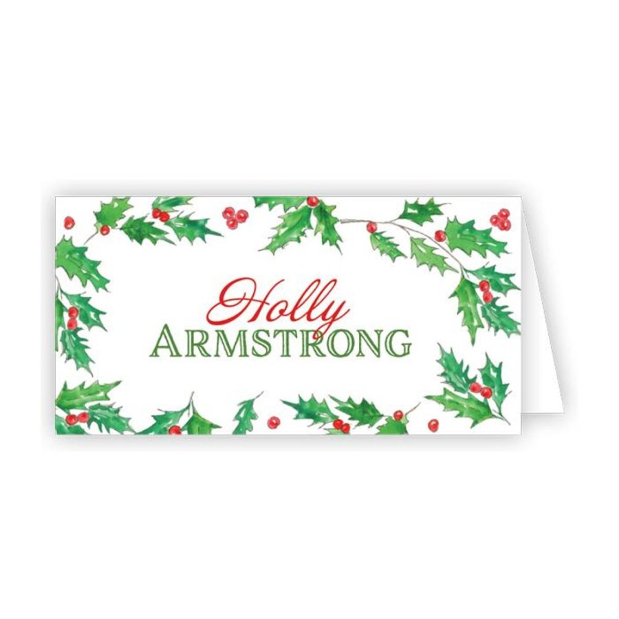 Seasonal Rosanne Beck | Handpainted Christmas Holly Border Place Card