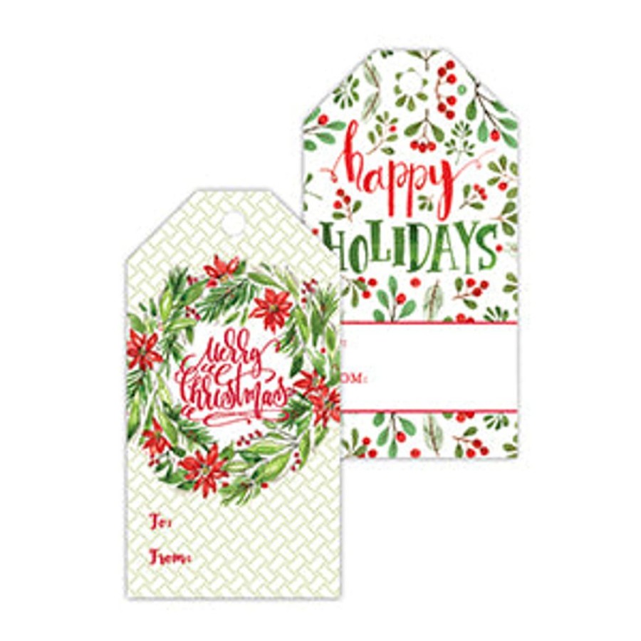 Invitations Rosanne Beck | Merry Christmas Poinsettia Wreath Gift Tags