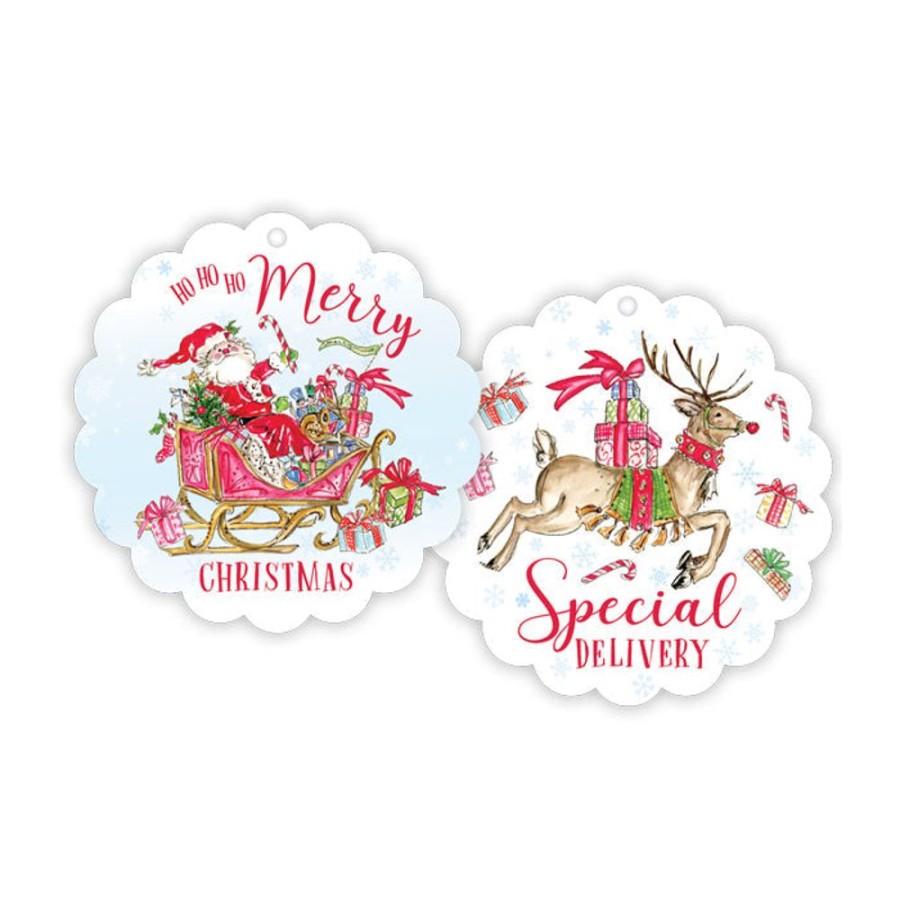 Seasonal Rosanne Beck | Santa Sleigh Scalloped Gift Tags