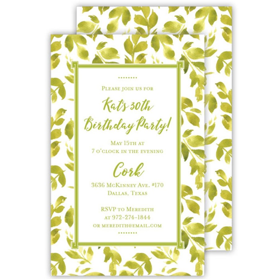 Invitations Rosanne Beck | Green Leave Border Large Flat Invitation