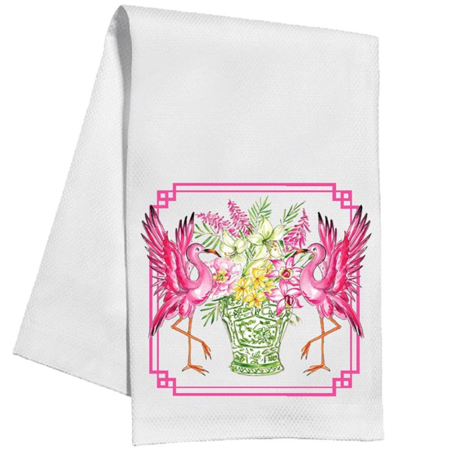 Home & Entertaining Rosanne Beck | Handpainted Flamingos Kitchen Towel