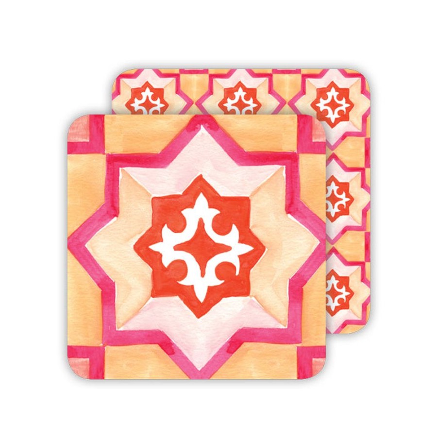 Home & Entertaining Rosanne Beck | Handpainted Tiles Tangerine And Pink Paper Coasters