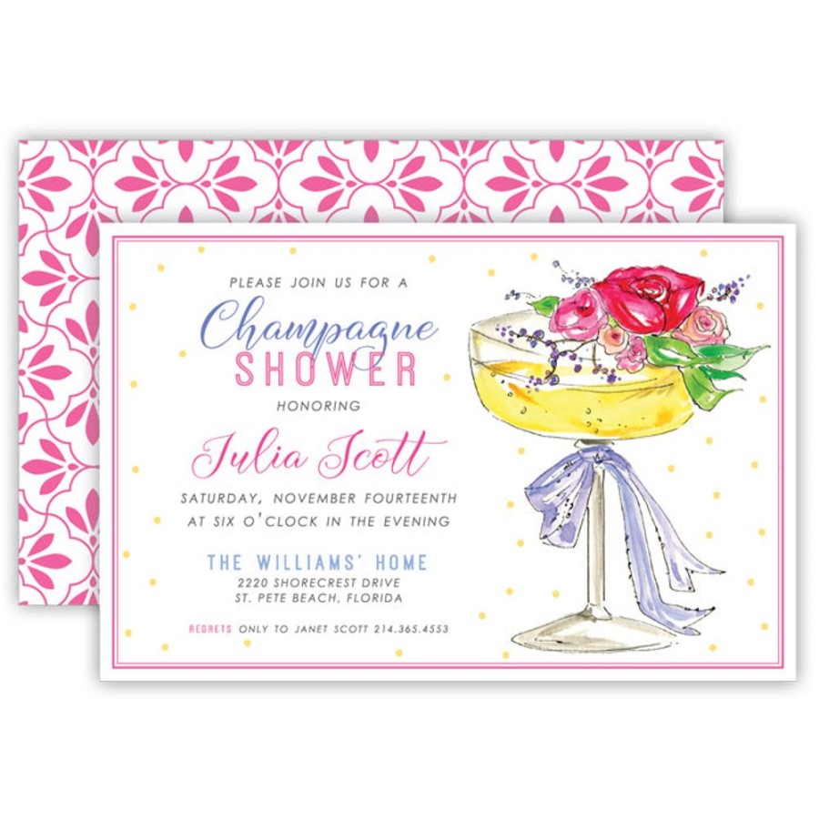 Invitations Rosanne Beck | Champagne Glass With Flowers Large Flat Invitation