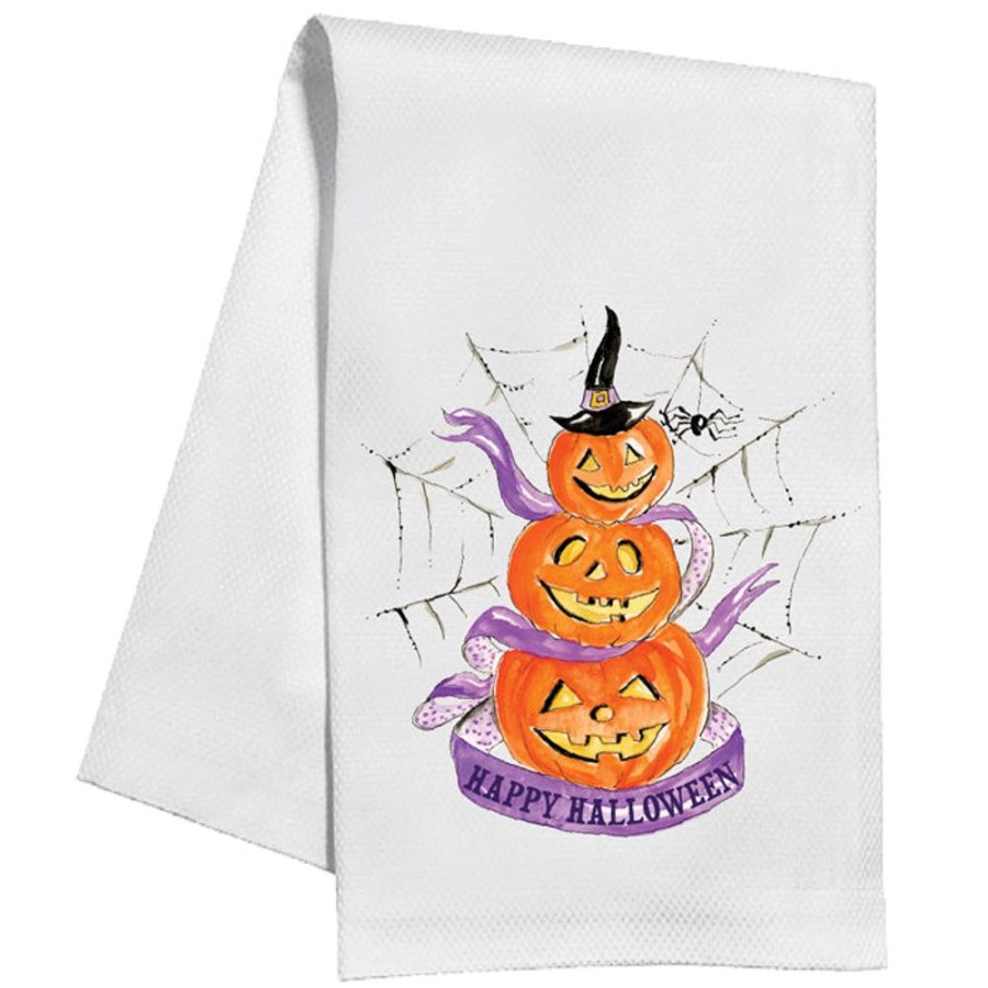 Home & Entertaining Rosanne Beck | Halloween Pumpkin Tower With Spiderweb Kitchen Towel