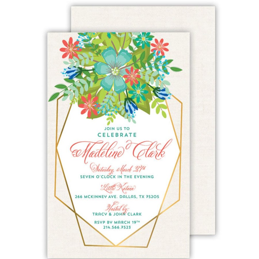 Invitations Rosanne Beck | Modern Floral Green Large Flat Invitation