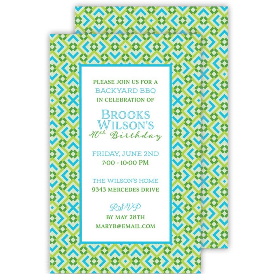 Invitations Rosanne Beck | Green And Turquoise Textile Large Flat Invitation