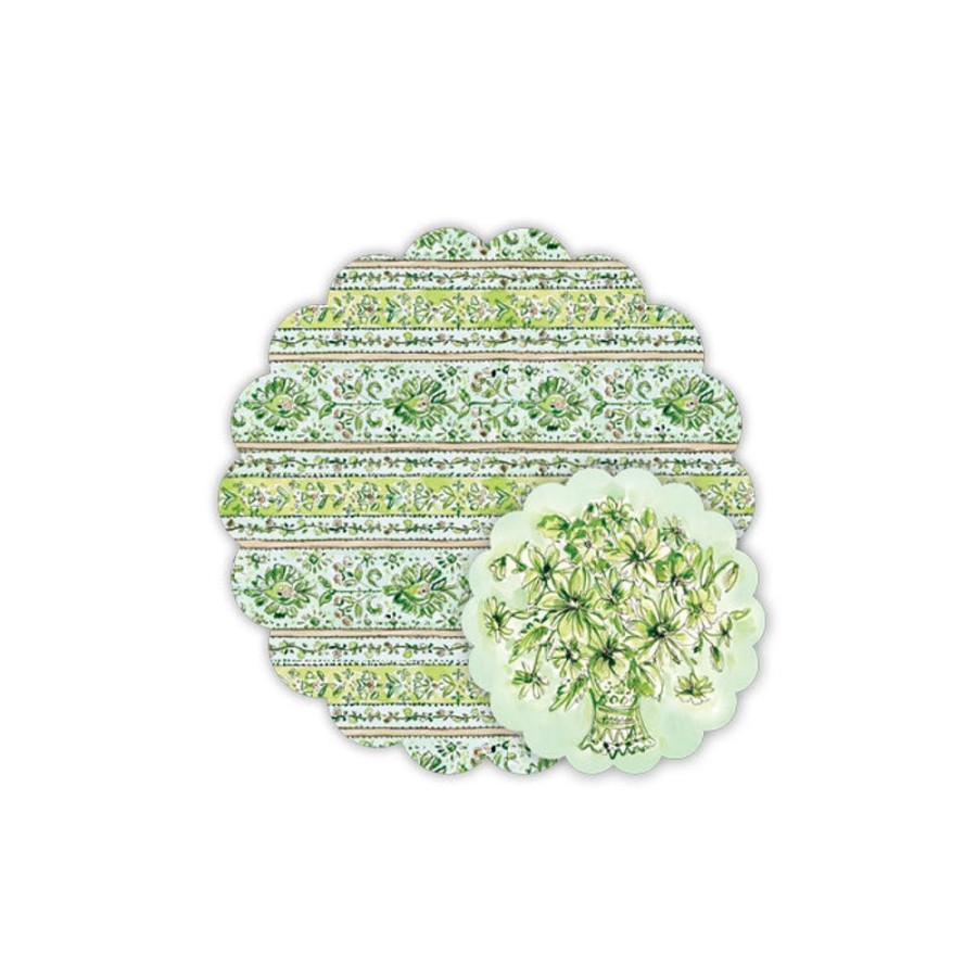 Home & Entertaining Rosanne Beck | Handpainted Color Block Fancy Floral Green Doily Set