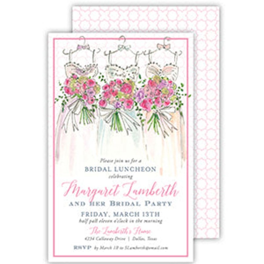 Invitations Rosanne Beck | Wedding Gown Trio With Bouquets Large Flat Invitation