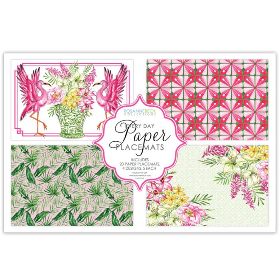 Home & Entertaining Rosanne Beck | Handpainted Flamingos And Tiles Placemats