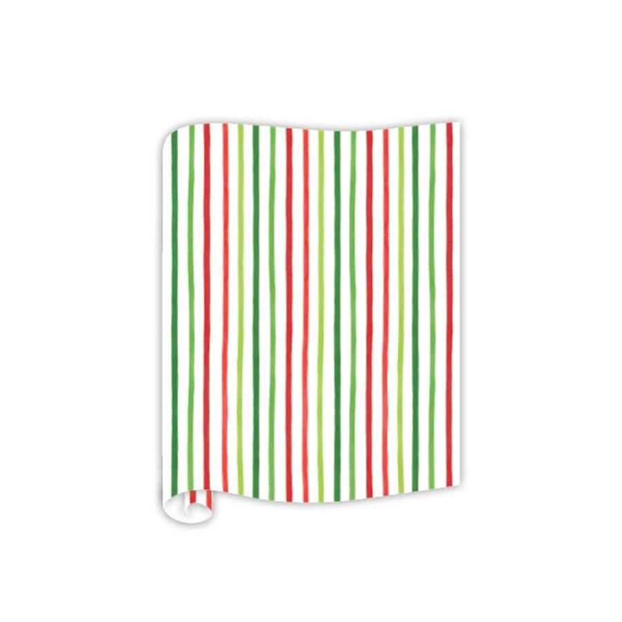 Seasonal Rosanne Beck | Watercolor Red And Green Stripe Table Runner