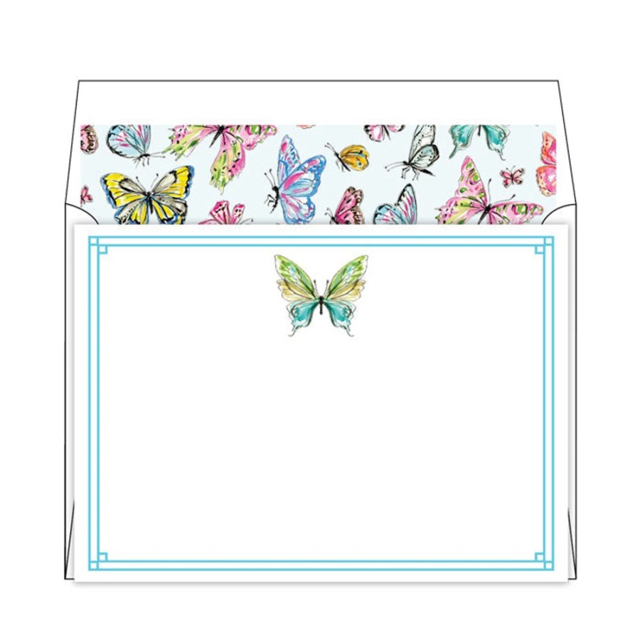 Notes & Pads Rosanne Beck | Handpainted Butterfly Blue And Green Flat Note Stationery