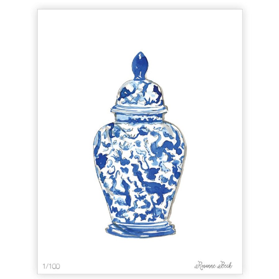 Home & Entertaining Rosanne Beck | Handpainted Blue Chinoiserie Vase Art Print