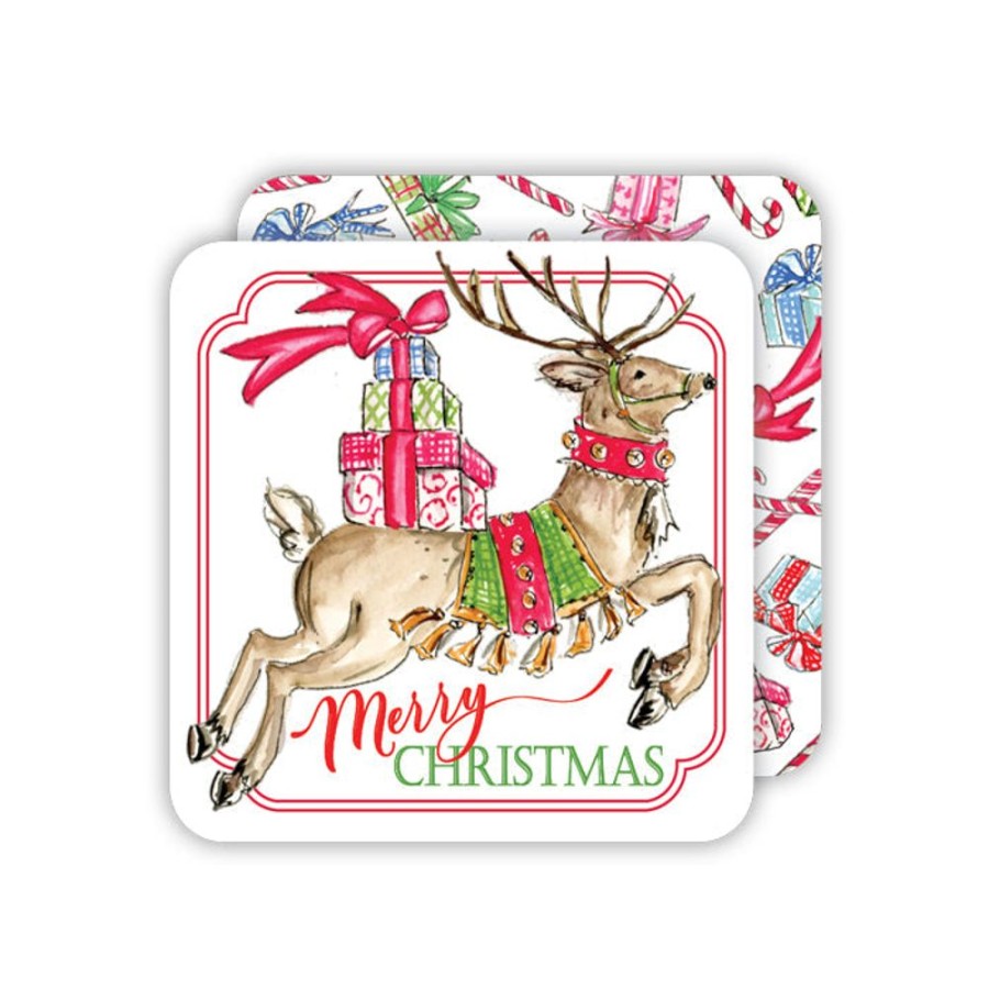 Seasonal Rosanne Beck | Reindeer Merry Christmas Paper Coasters