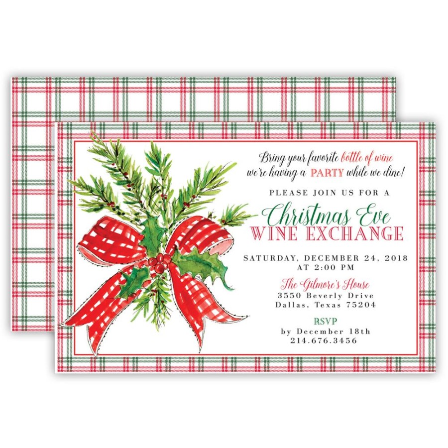 Seasonal Rosanne Beck | Red Bow Mistletoe Large Flat Invitation