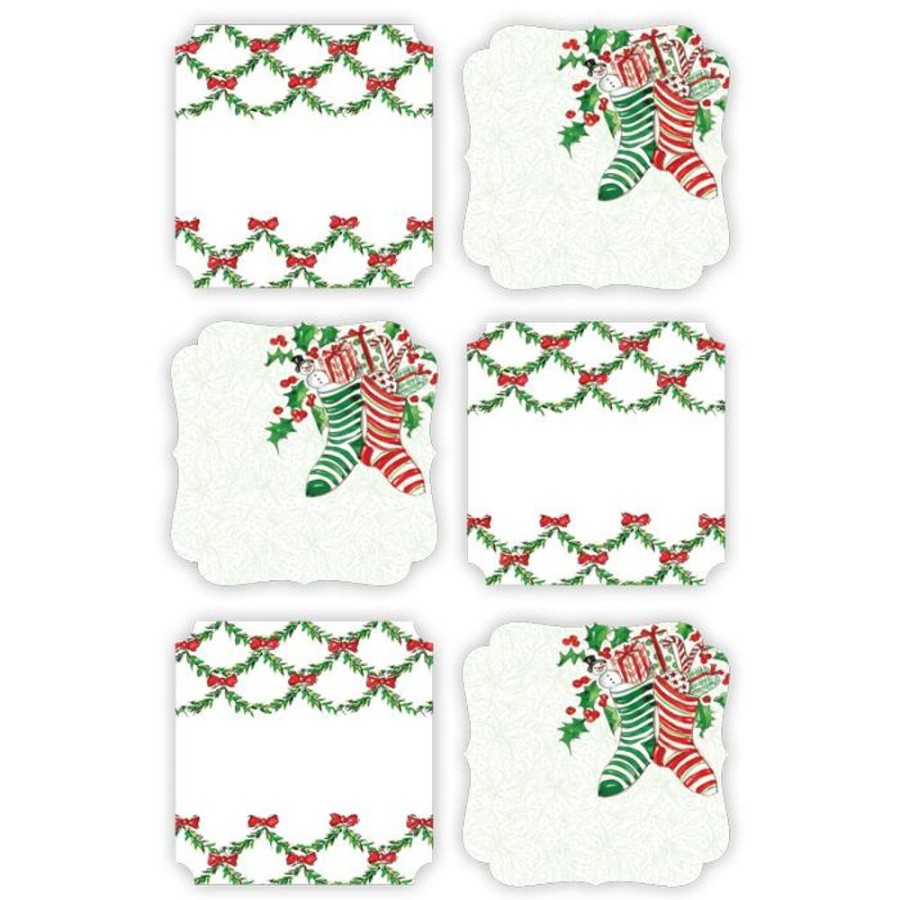 Seasonal Rosanne Beck | Red Bow Trellis Pattern And Holiday Stockings Die-Cut Sticker Sheets