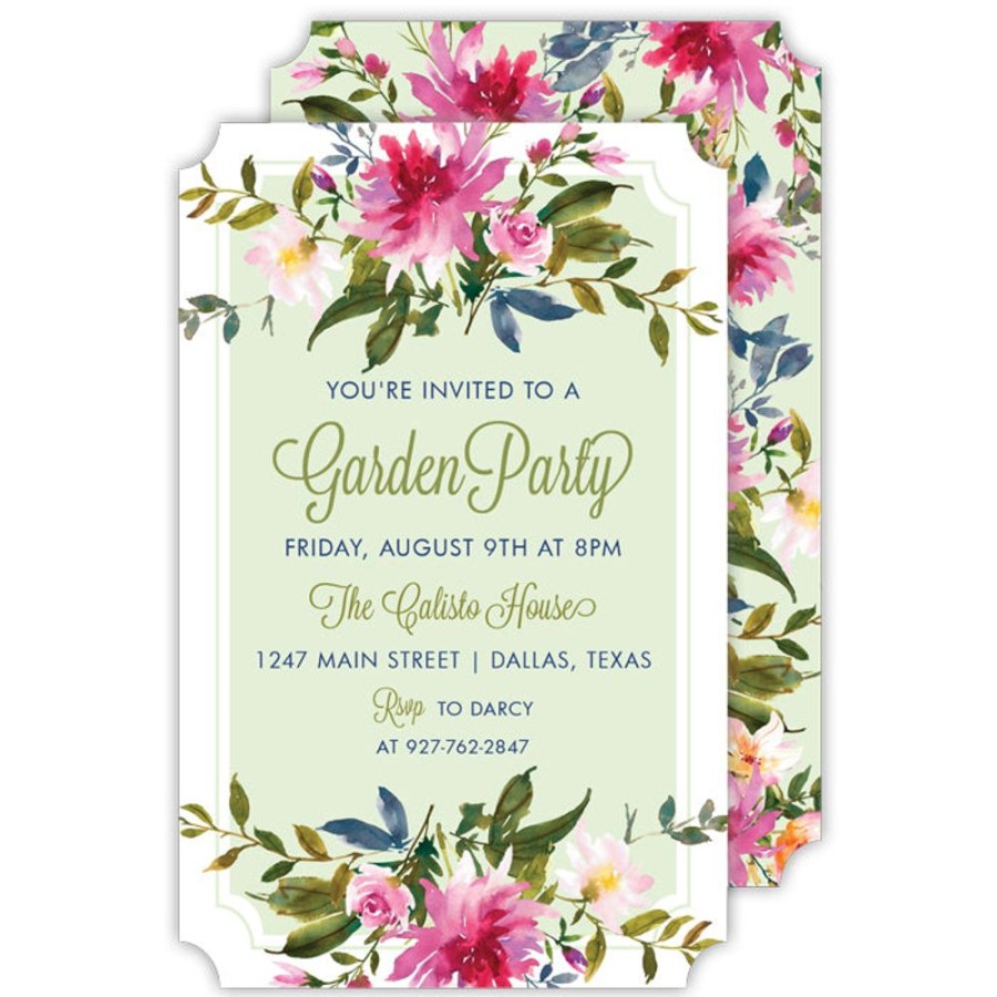 Invitations Rosanne Beck | Pink And Green Floral Large Die-Cut Invitation