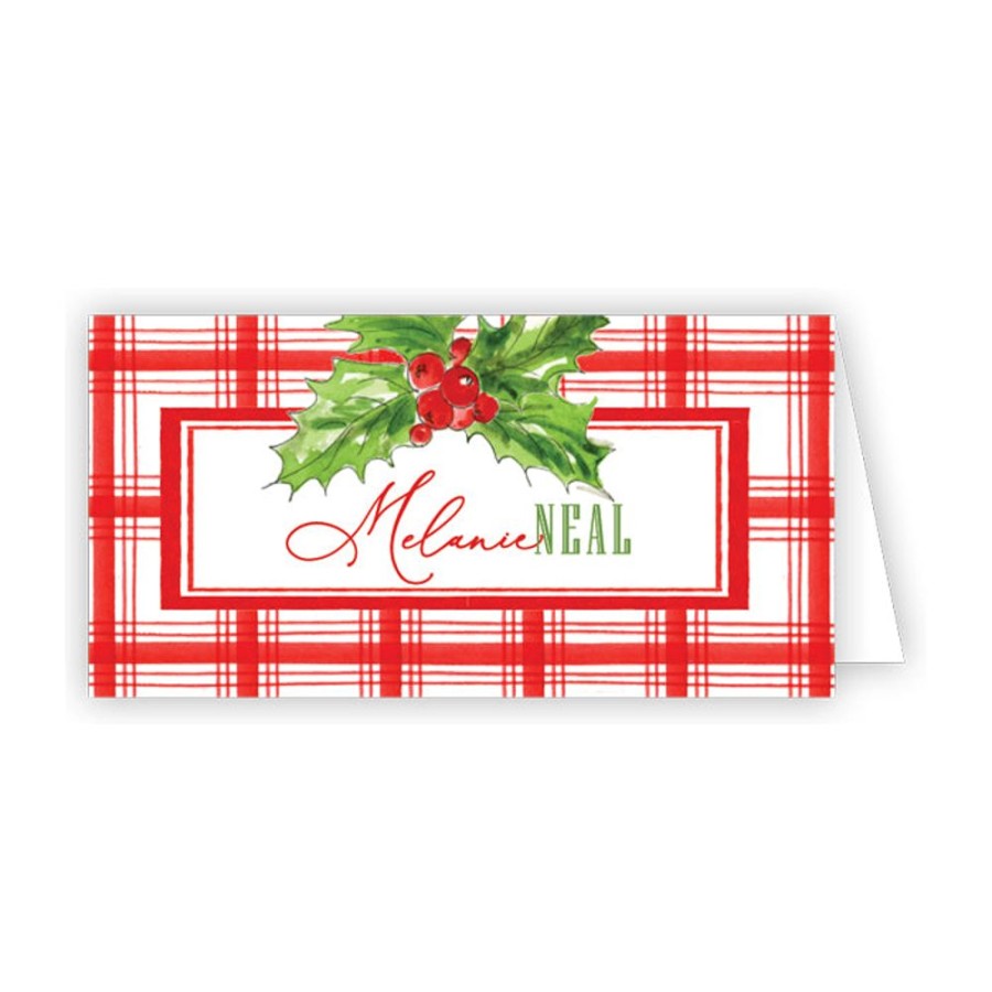 Seasonal Rosanne Beck | Handpainted Holly And Berries Place Card