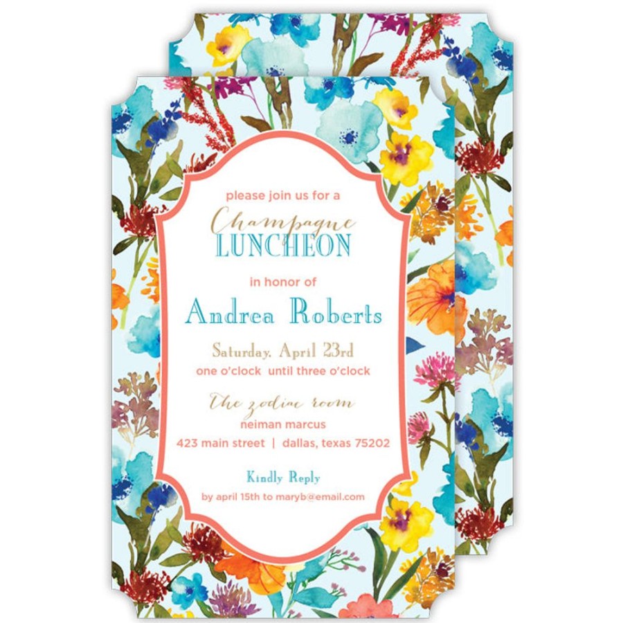 Invitations Rosanne Beck | Blue And Yellow Floral Border Large Die-Cut Invitaion