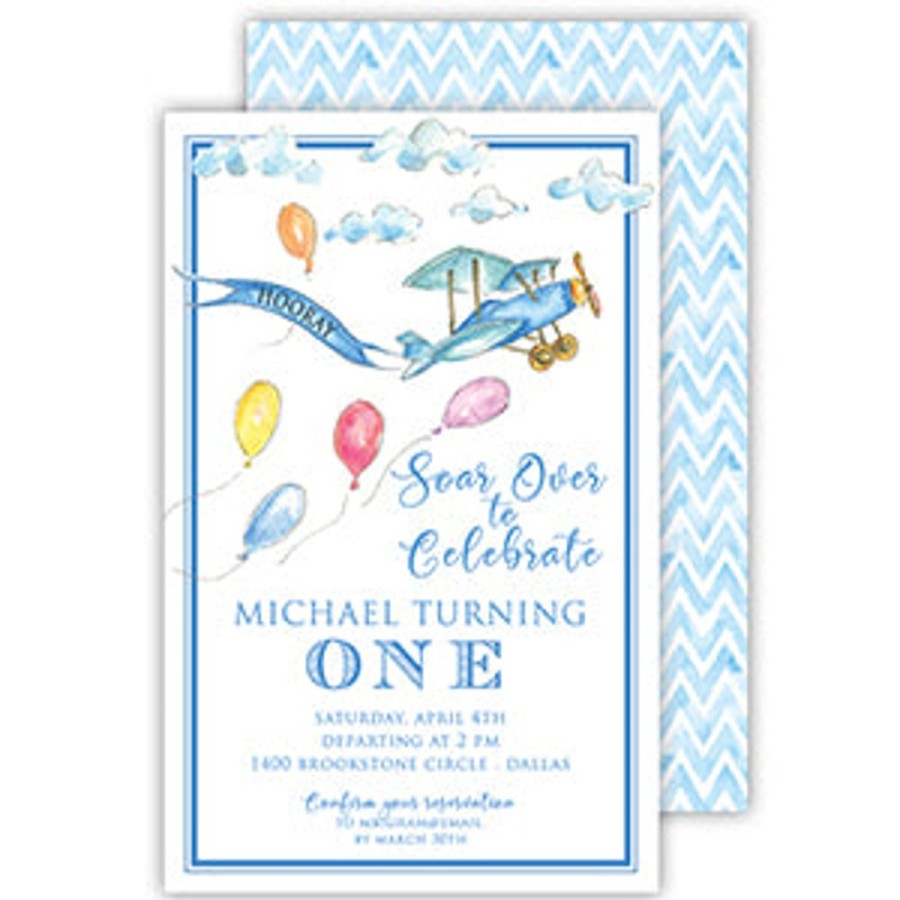 Invitations Rosanne Beck | Handpainted Airplane And Balloons Large Flat Invitation