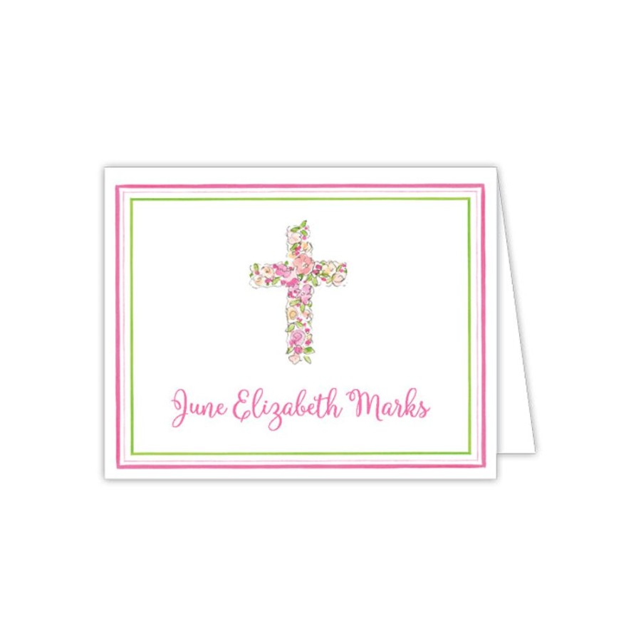 Notes & Pads Rosanne Beck | Handpainted Cross Floral Pink Folded Note