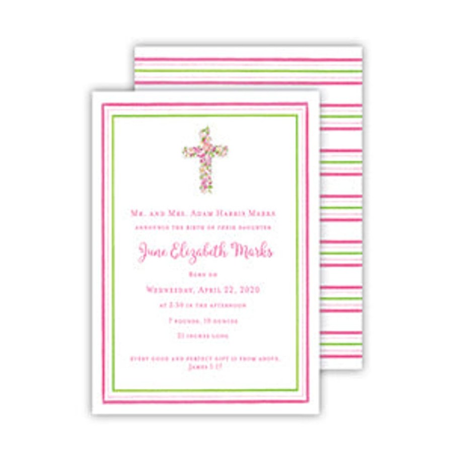 Invitations Rosanne Beck | Floral Cross Pink Medium Flat Invitation