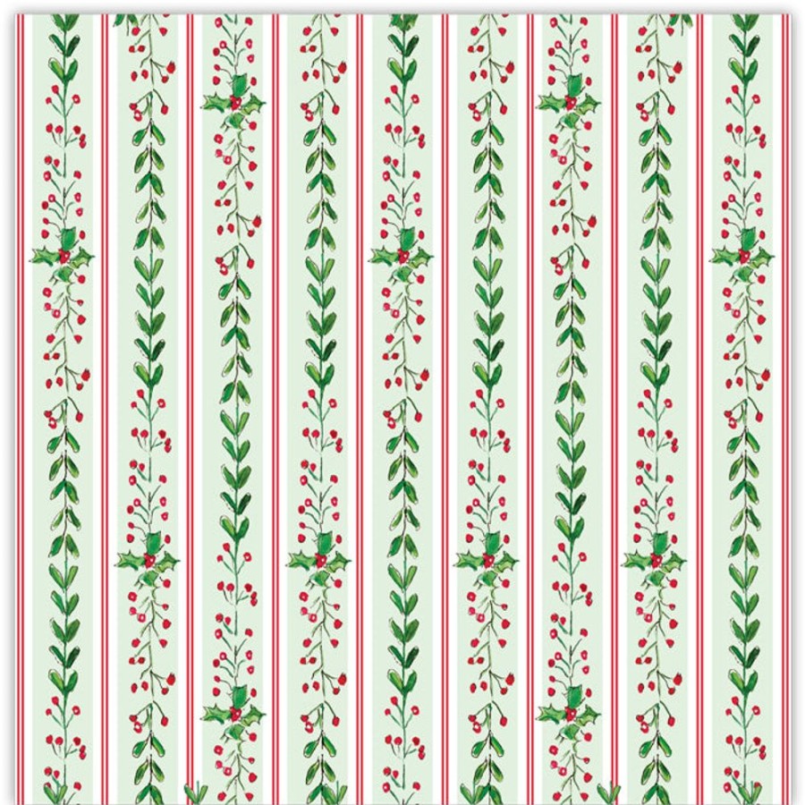 Seasonal Rosanne Beck | Greenery With Holly Berries Stripe Pattern Square Placemats