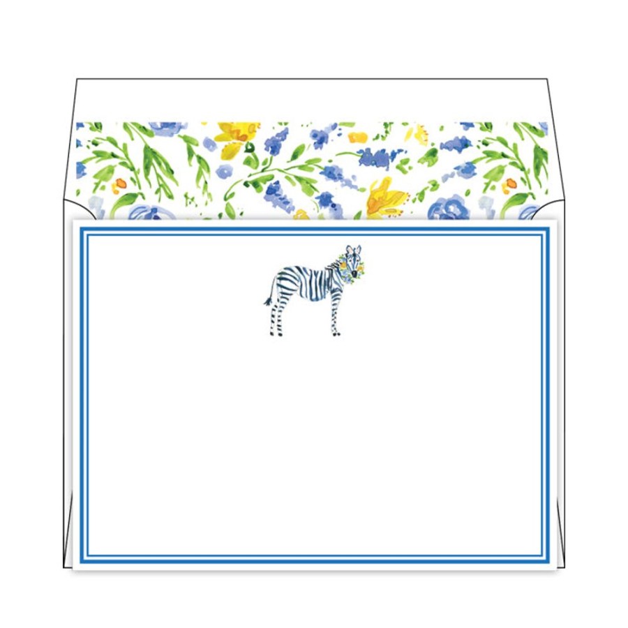 Notes & Pads Rosanne Beck | Blue Floral Zebra Flat Note Stationery