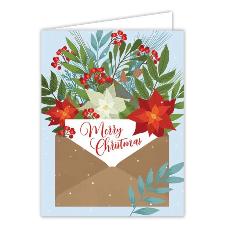 Invitations Rosanne Beck | Merry Christmas Poinsettias And Berries In Envelope Greeting Card