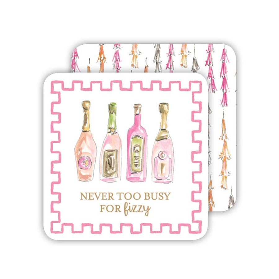 Home & Entertaining Rosanne Beck | Handpainted Never Too Busy For Fizzy Champagne Paper Coasters