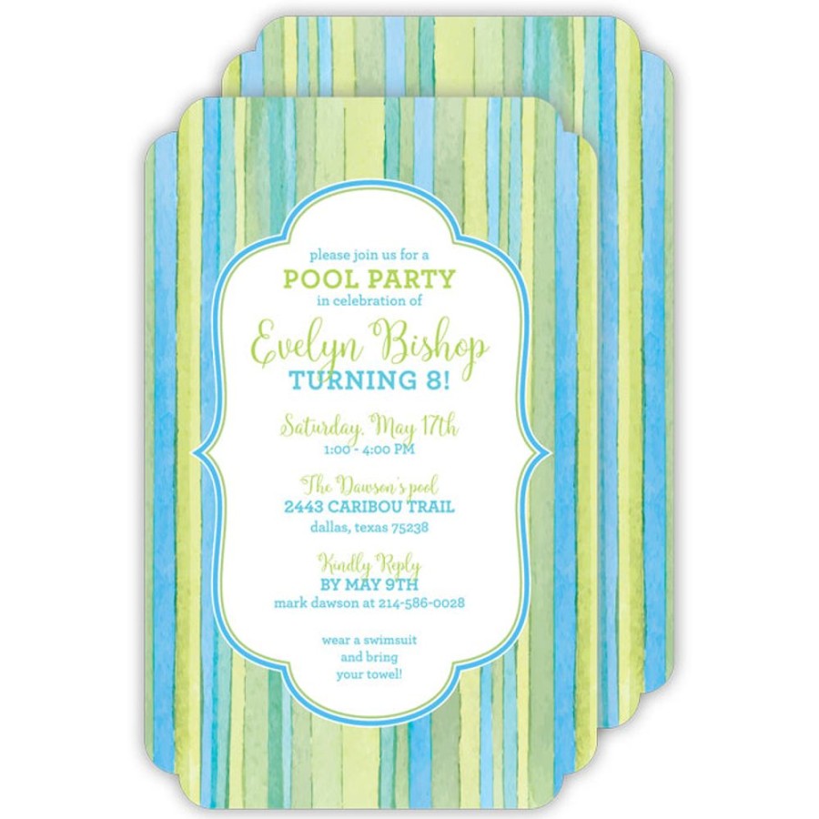 Invitations Rosanne Beck | Watercolor Stripe Green Large Die-Cut Invitation