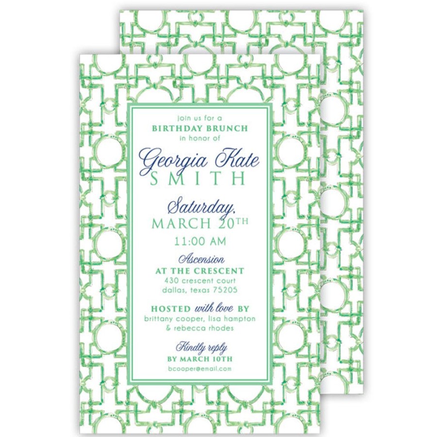 Invitations Rosanne Beck | Seafoam Asian Trellis Large Flat Invitation